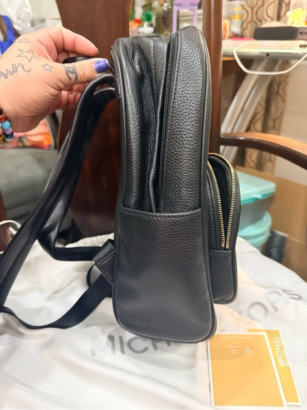 Michael Kors Medium Black Pebbled Leather Backpack